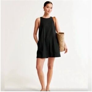 Abercrombie & Fitch High-Neck Linen Blend Mini Dress